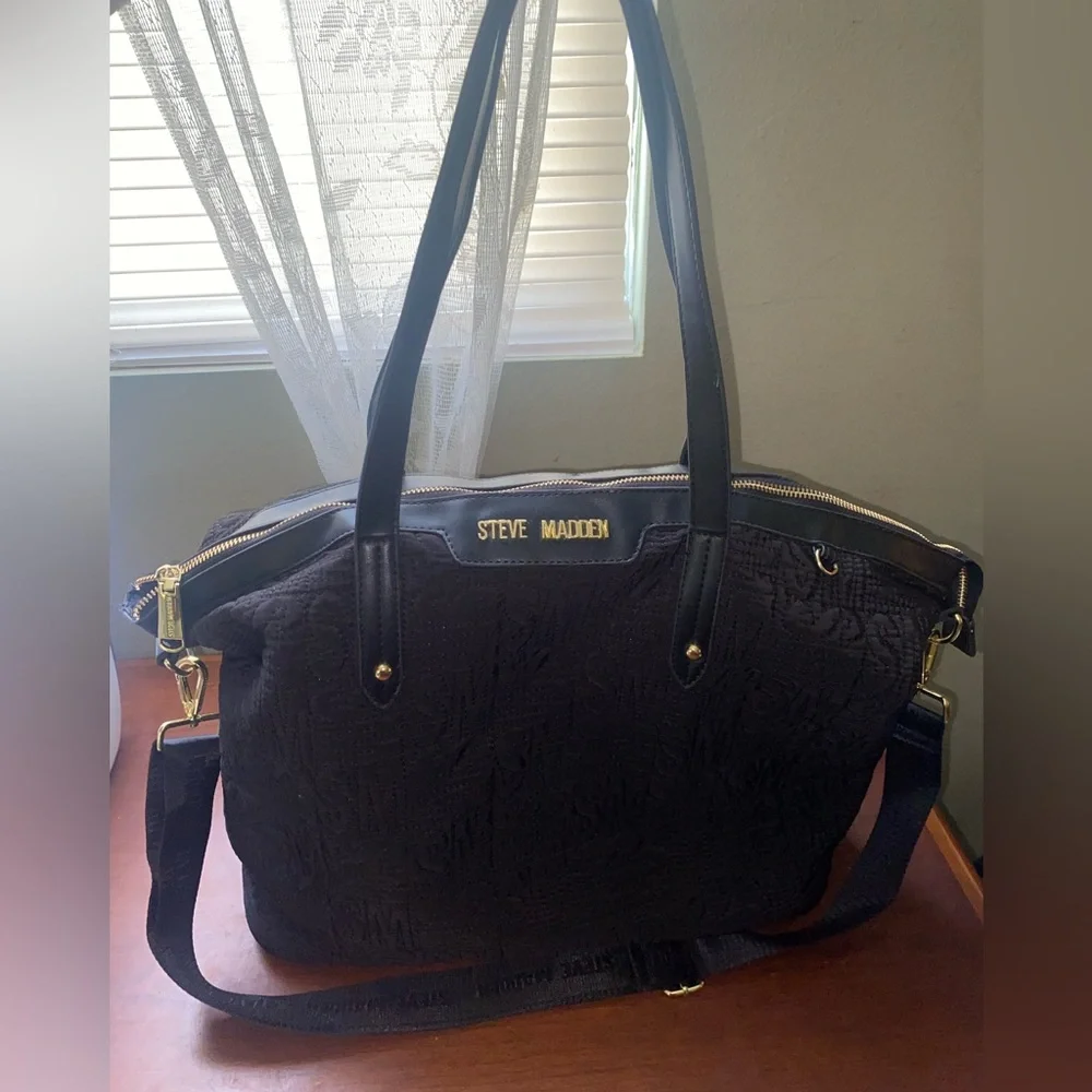 Steve Madden Large Embroidered Logo Hobo Bag with Crossbody Strap